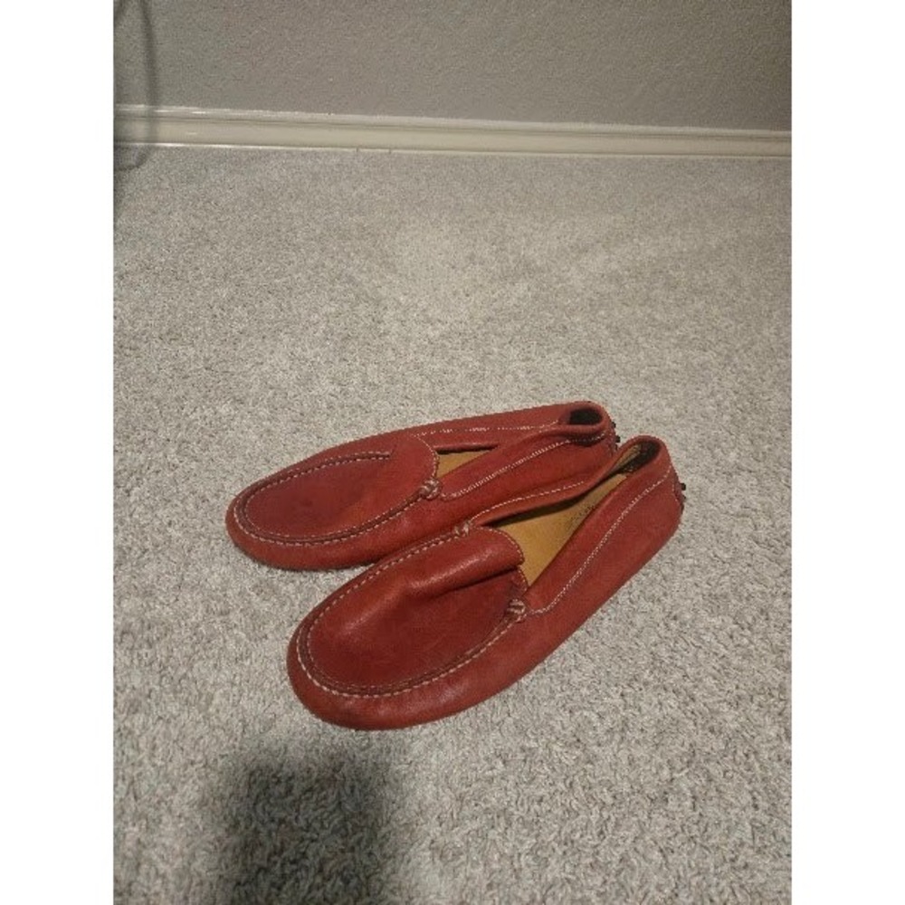 Tods Red Leather Gommino Driving Loafers Womens Pebbled Sole Slip On Shoes